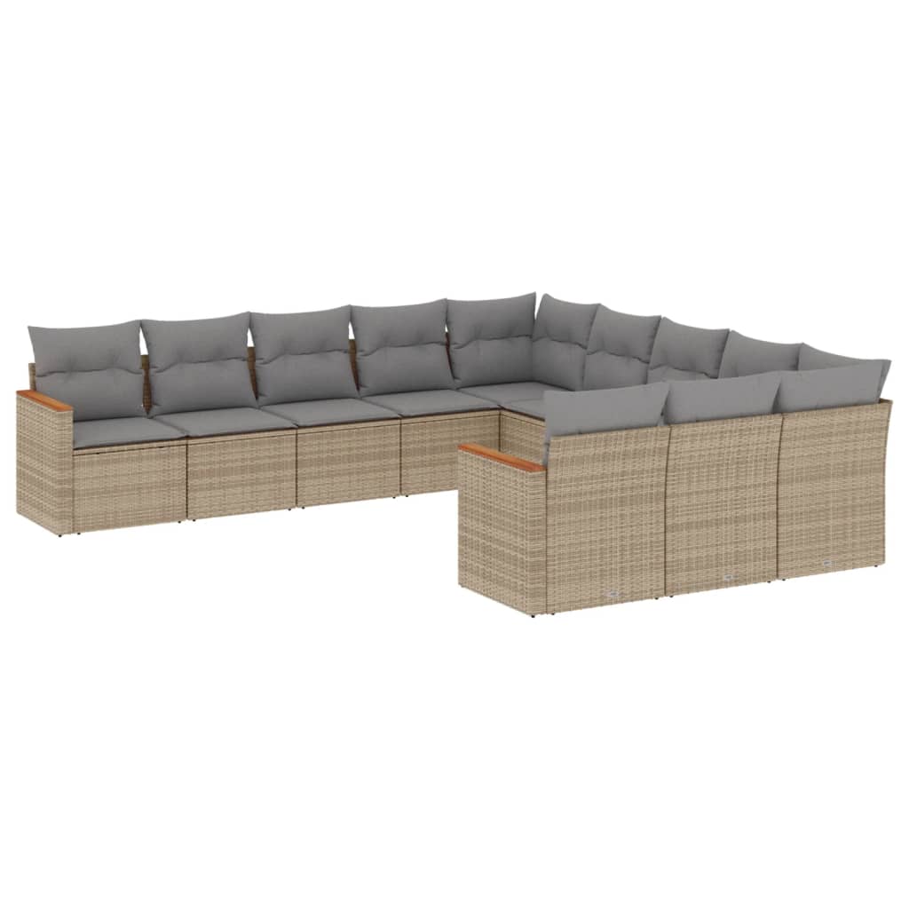 11-delige Loungeset met kussens poly rattan gemengd beige is nu te koop bij PeponiXL, paradijselijk wonen!