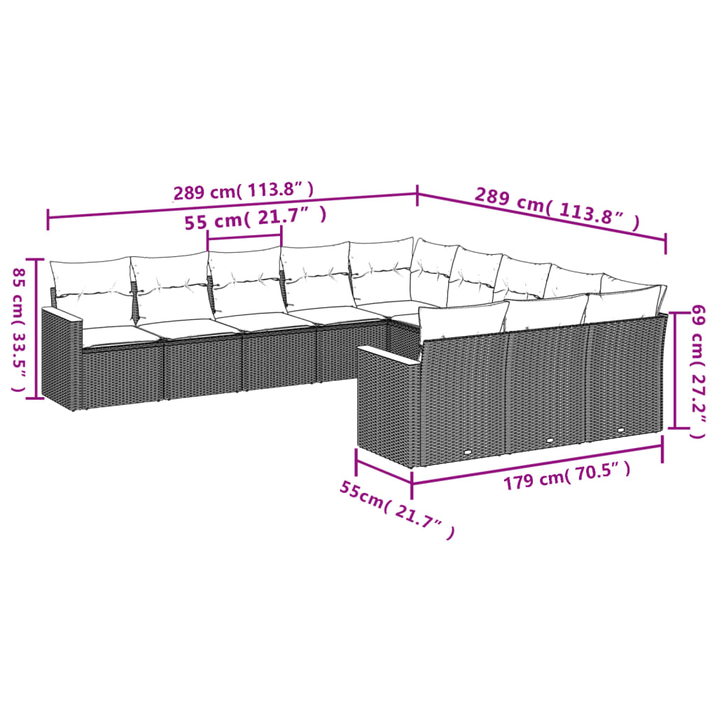 11-delige Loungeset met kussens poly rattan gemengd beige is nu te koop bij PeponiXL, paradijselijk wonen!
