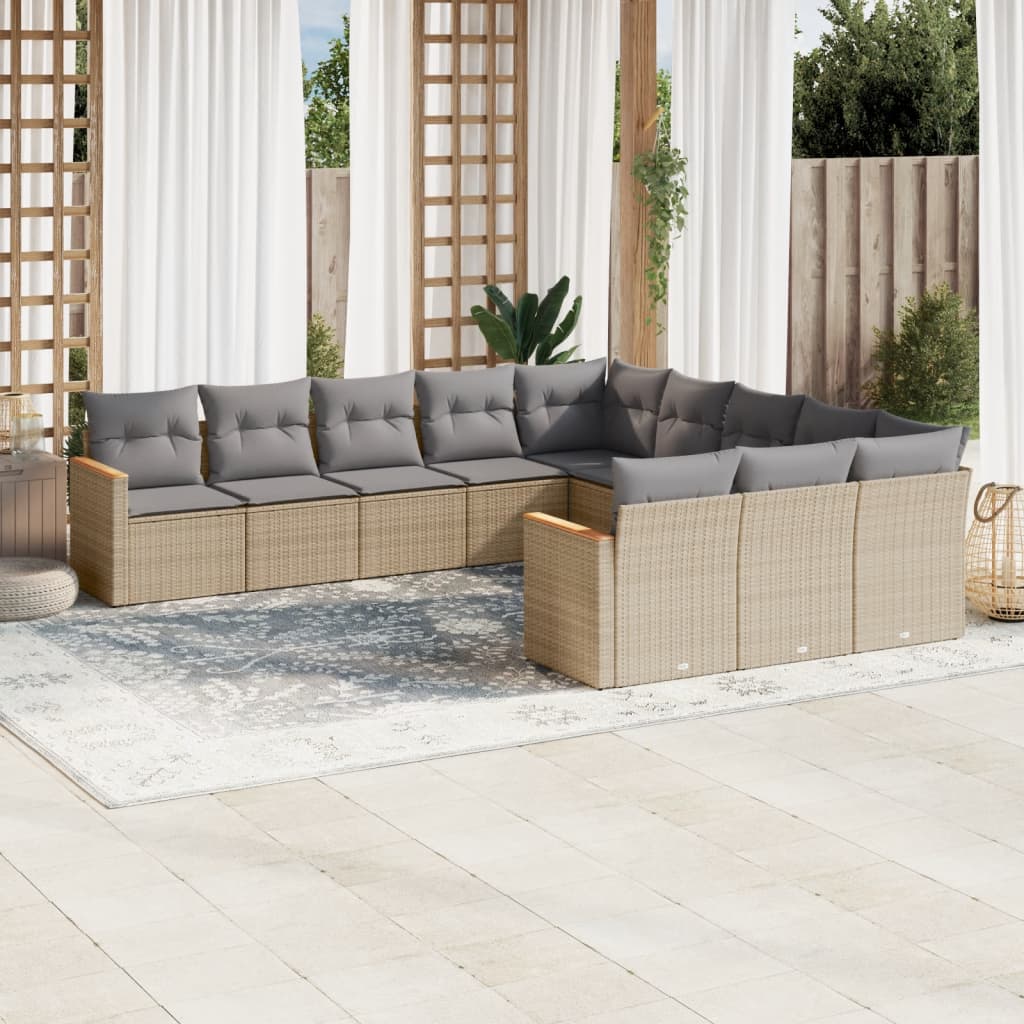 11-delige Loungeset met kussens poly rattan gemengd beige is nu te koop bij PeponiXL, paradijselijk wonen!