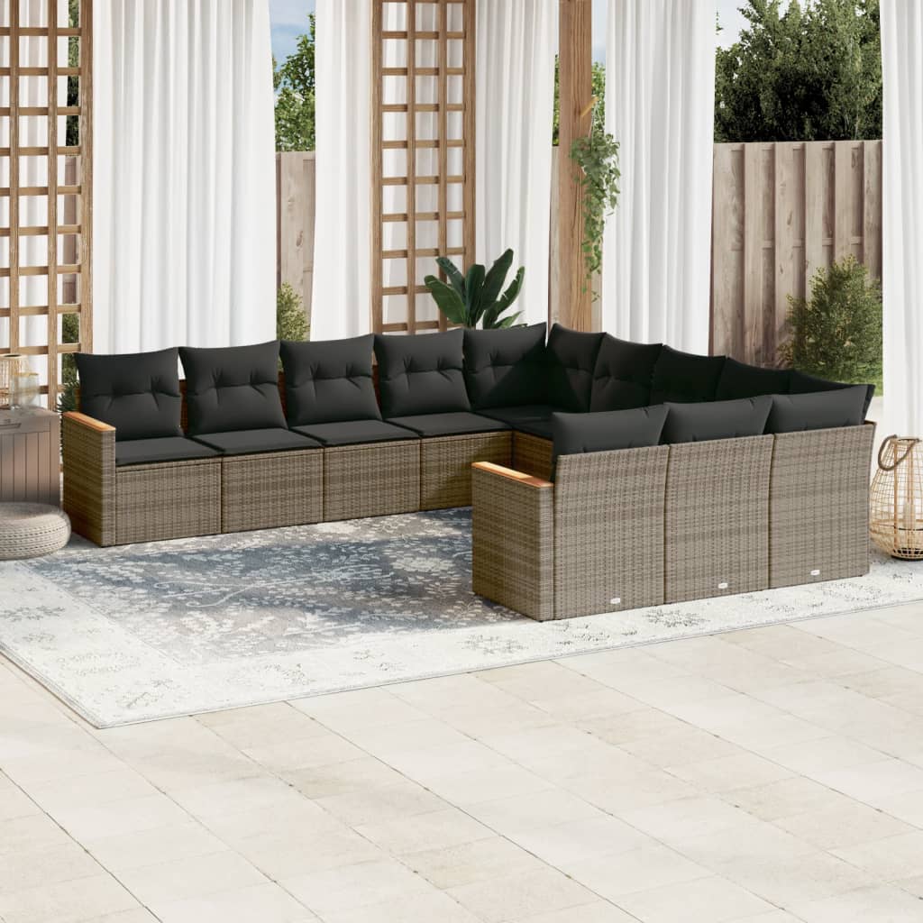 11-delige Loungeset met kussens poly rattan grijs is nu te koop bij PeponiXL, paradijselijk wonen!
