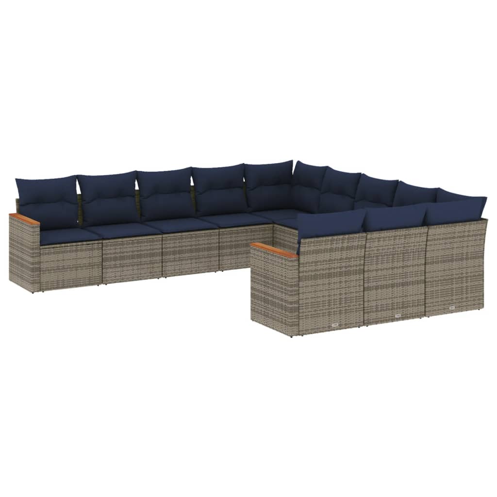 11-delige tuinbankset met kussens, grijs polyrotan is nu te koop bij PeponiXL, paradijselijk wonen!