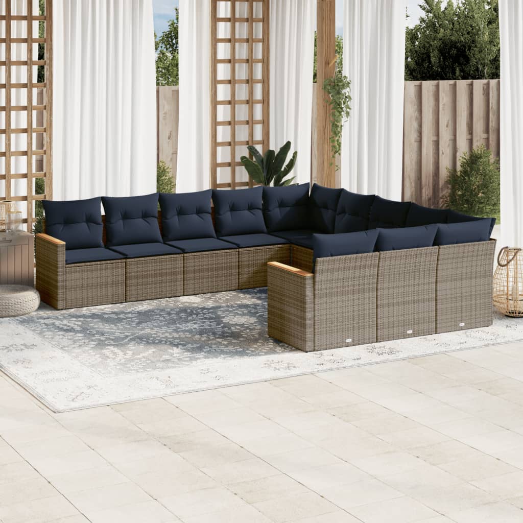 11-delige tuinbankset met kussens, grijs polyrotan is nu te koop bij PeponiXL, paradijselijk wonen!