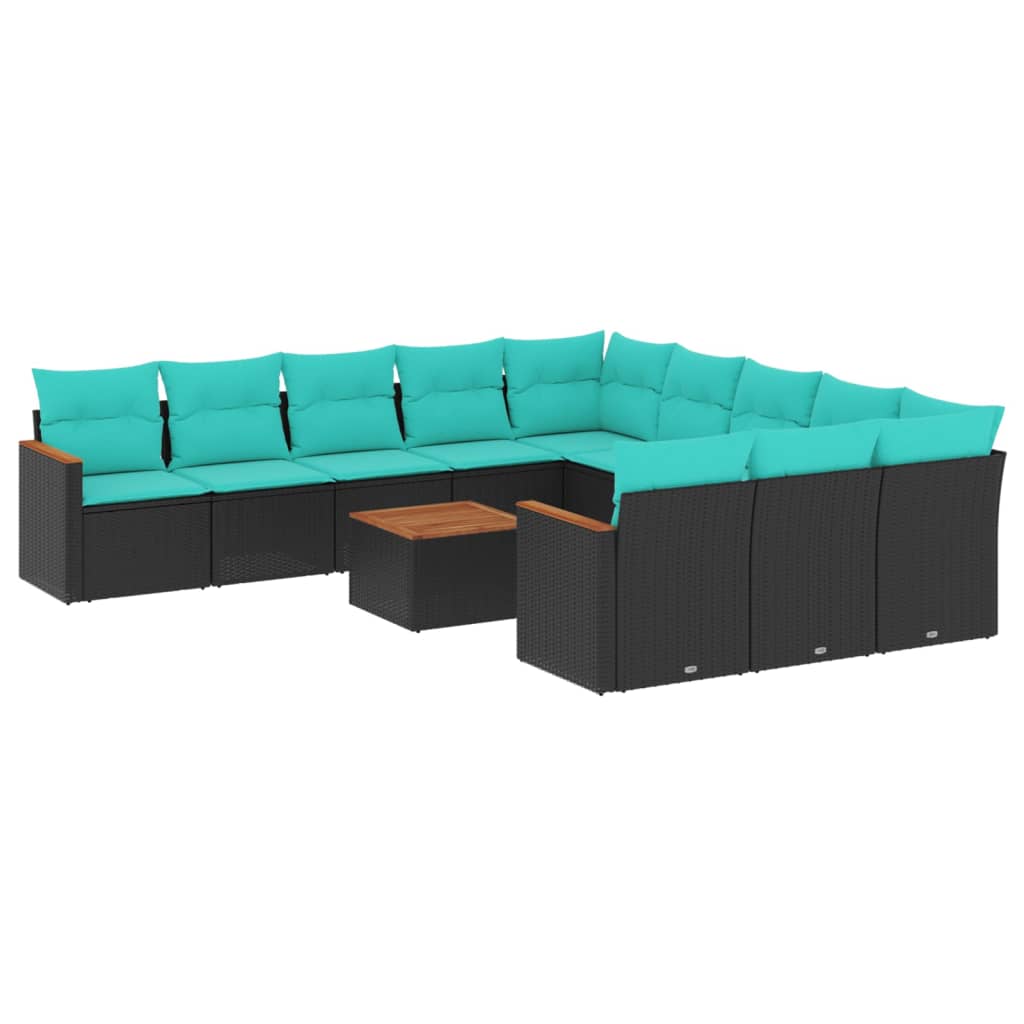 12-delige tuinbankset met kussens van zwart polyrotan is nu te koop bij PeponiXL, paradijselijk wonen!