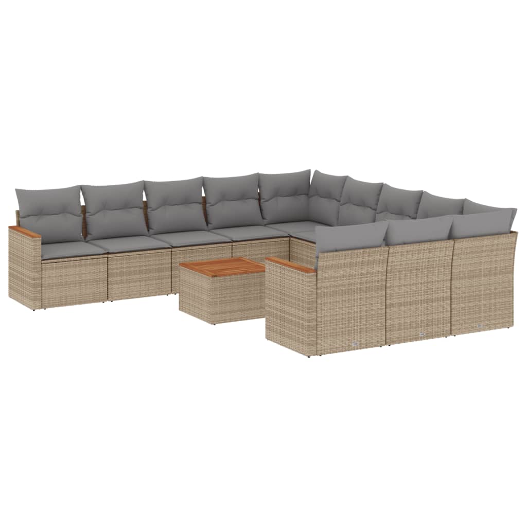 12-delige Loungeset met kussens poly rattan gemengd beige is nu te koop bij PeponiXL, paradijselijk wonen!