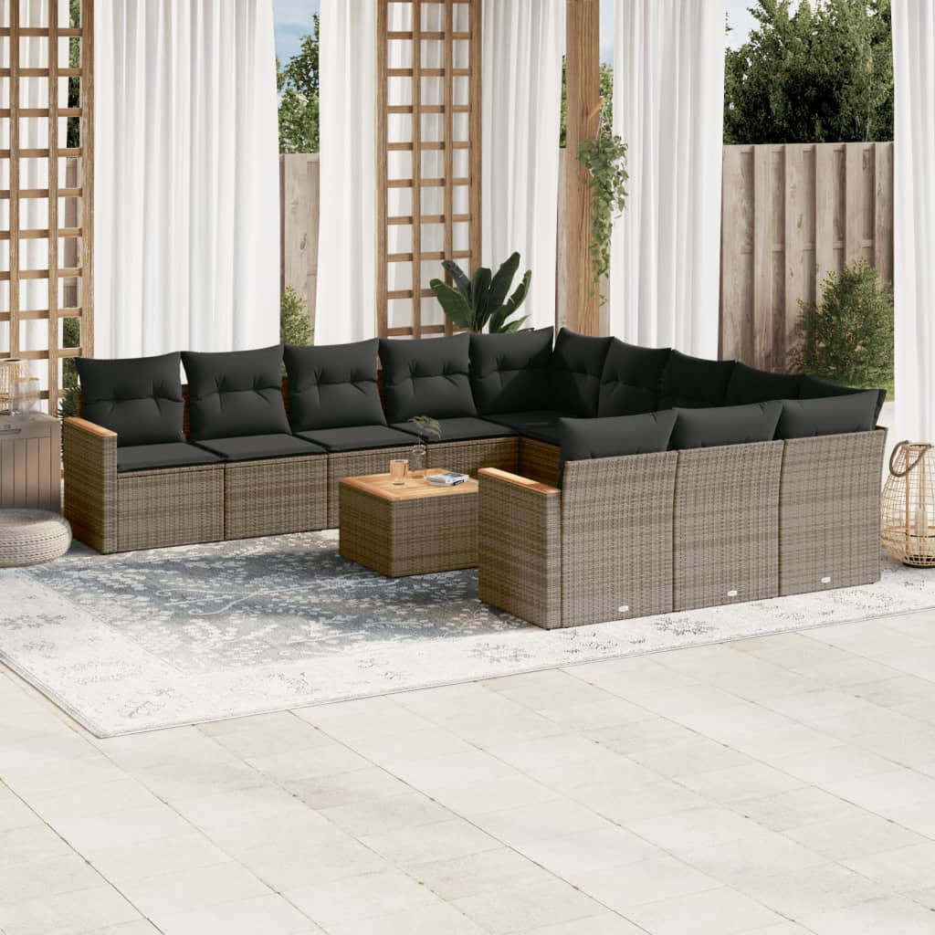 12-delige Loungeset met kussens poly rattan grijs is nu te koop bij PeponiXL, paradijselijk wonen!