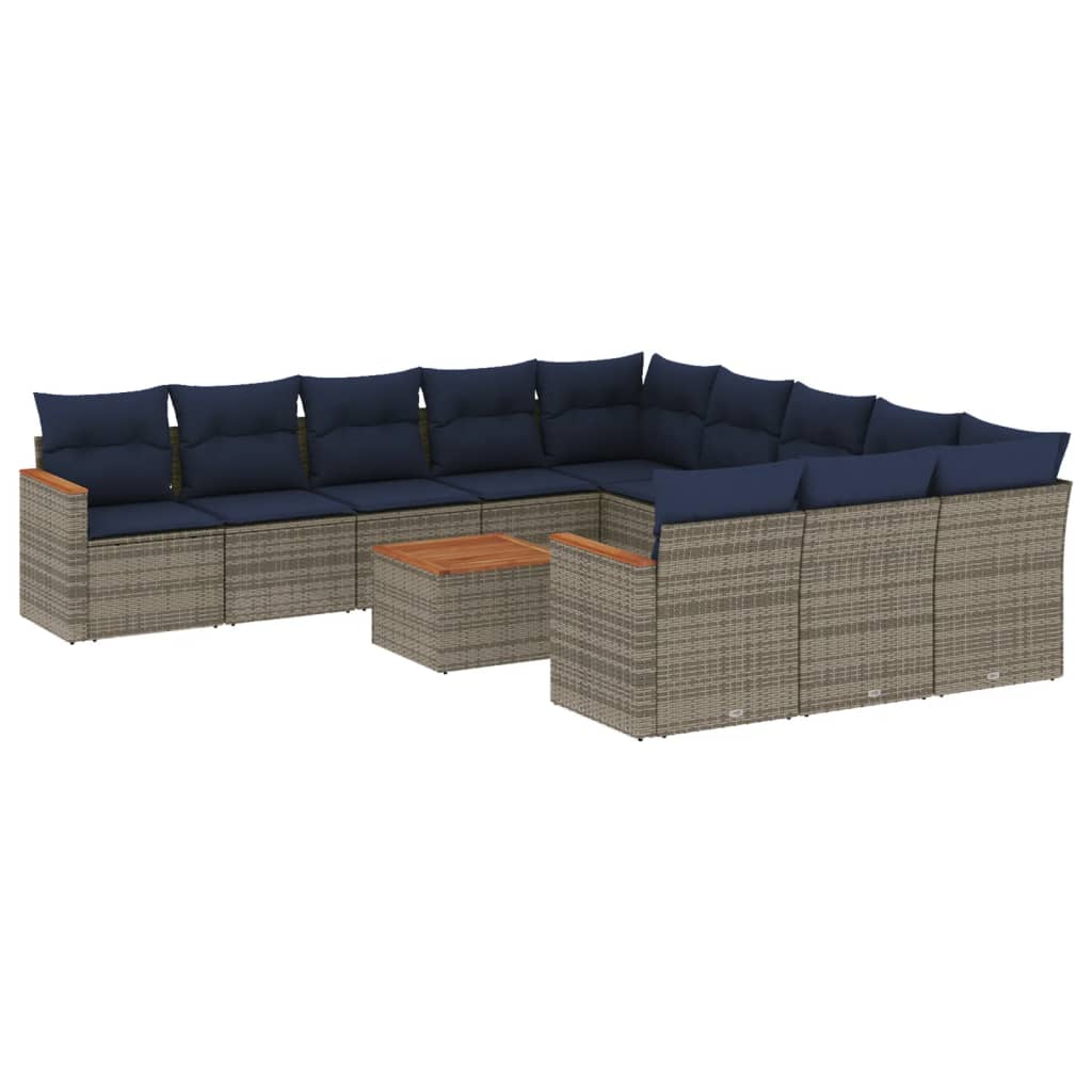 12-delige tuinbankset met kussens, grijs polyrotan is nu te koop bij PeponiXL, paradijselijk wonen!