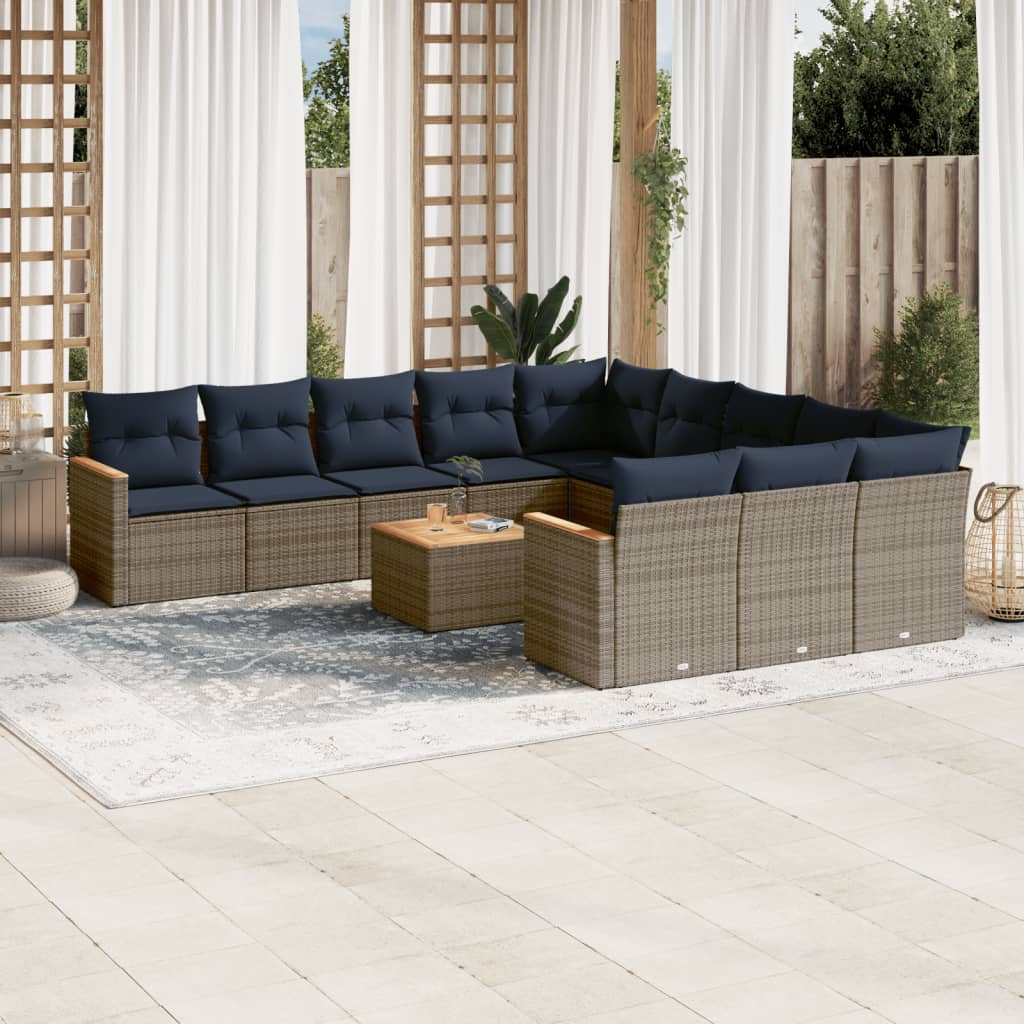 12-delige tuinbankset met kussens, grijs polyrotan is nu te koop bij PeponiXL, paradijselijk wonen!