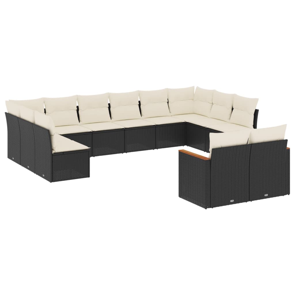 12-delige Loungeset met kussens poly rattan zwart is nu te koop bij PeponiXL, paradijselijk wonen!