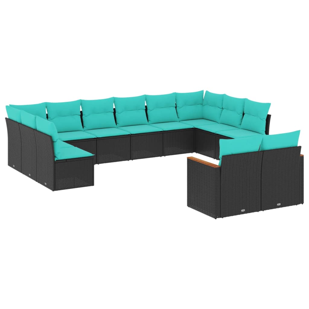 12-delige tuinbankset met kussens van zwart polyrotan is nu te koop bij PeponiXL, paradijselijk wonen!