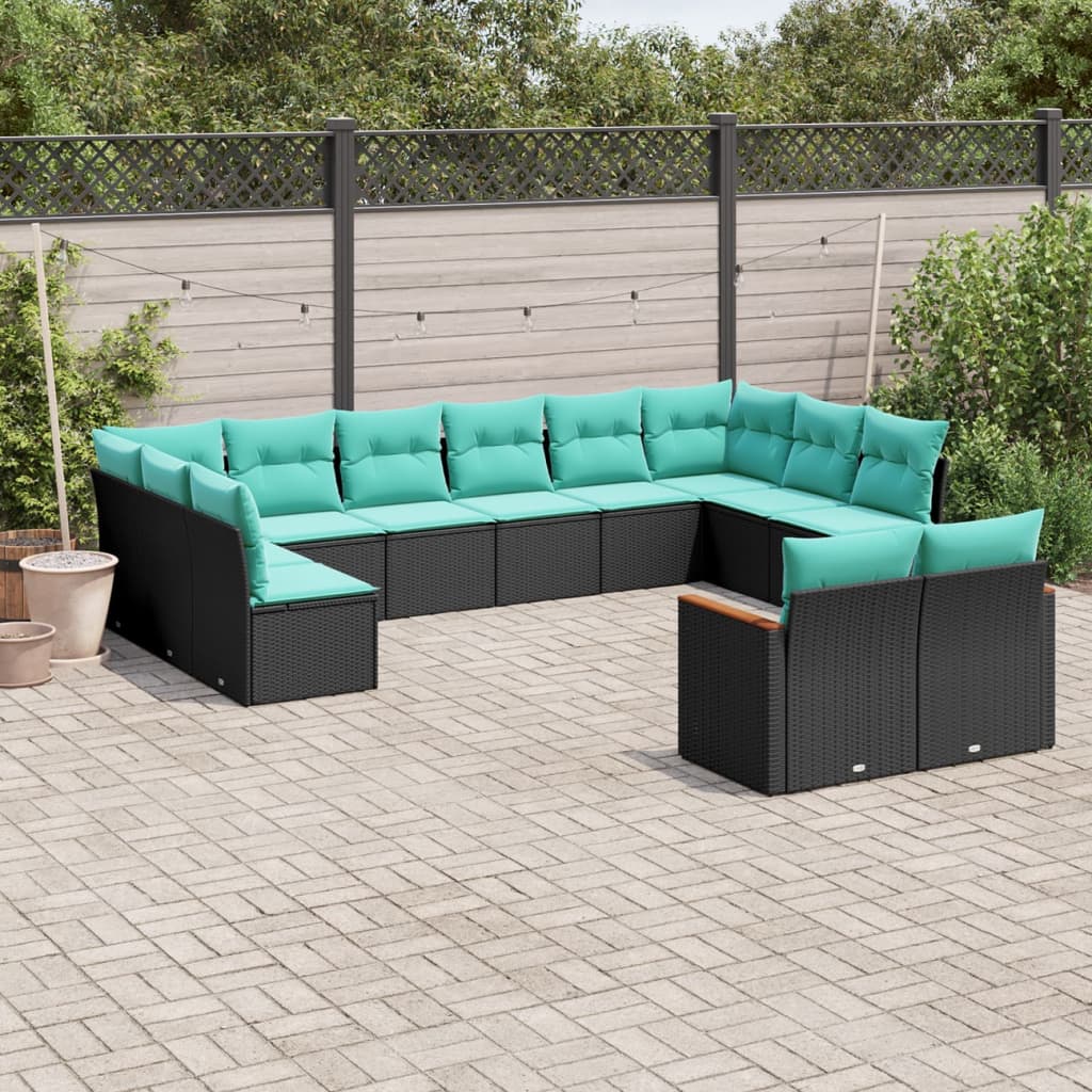 12-delige tuinbankset met kussens van zwart polyrotan is nu te koop bij PeponiXL, paradijselijk wonen!