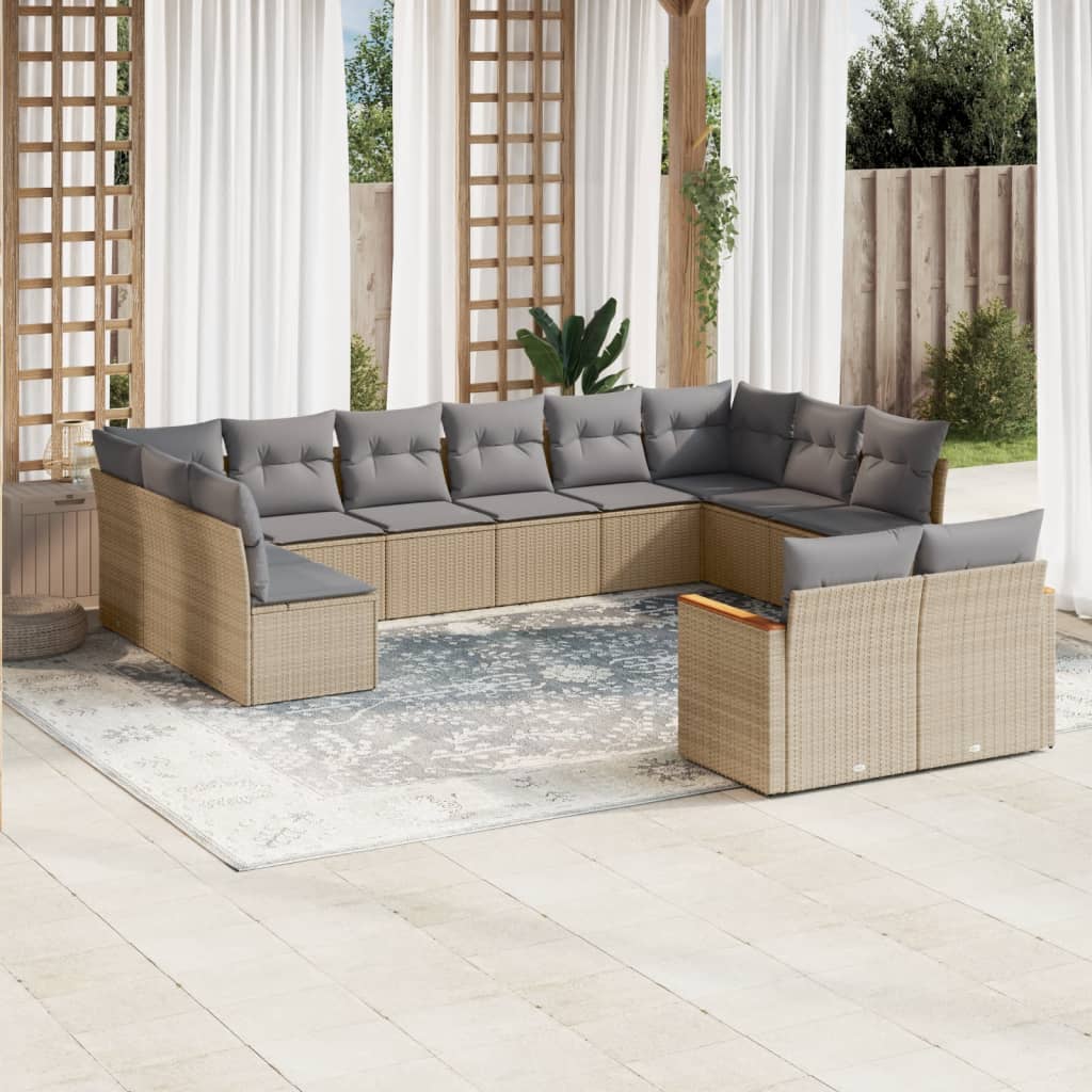 12-delige Loungeset met kussens poly rattan gemengd beige is nu te koop bij PeponiXL, paradijselijk wonen!