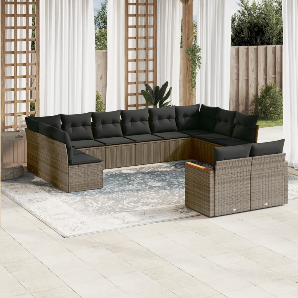 12-delige Loungeset met kussens poly rattan grijs is nu te koop bij PeponiXL, paradijselijk wonen!