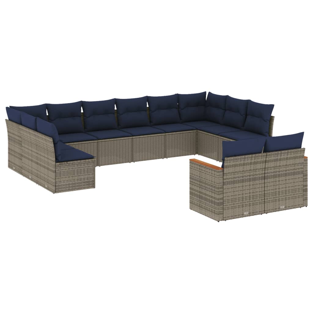 12-delige tuinbankset met kussens, grijs polyrotan is nu te koop bij PeponiXL, paradijselijk wonen!
