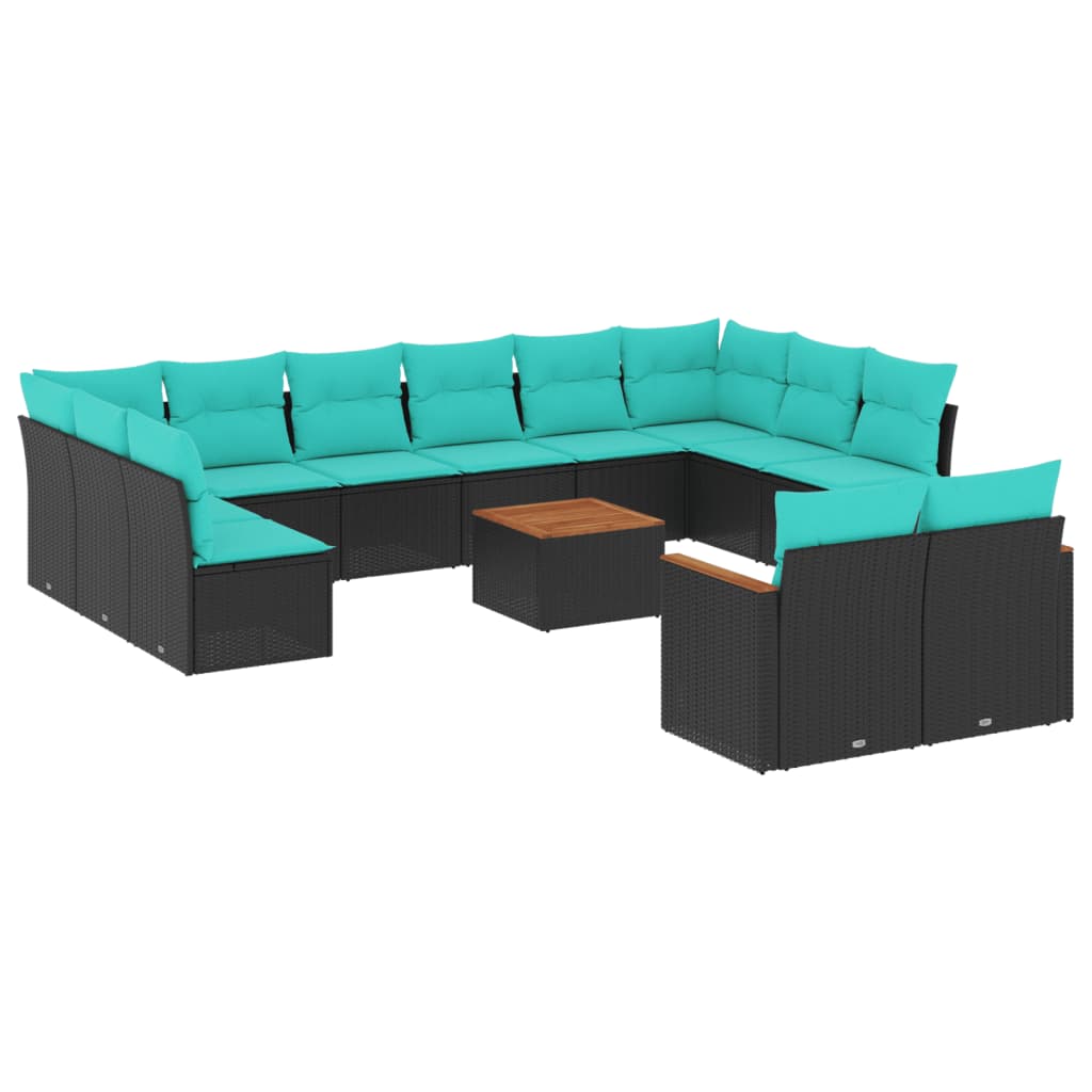 13-delige tuinbankset met kussens van zwart polyrotan is nu te koop bij PeponiXL, paradijselijk wonen!