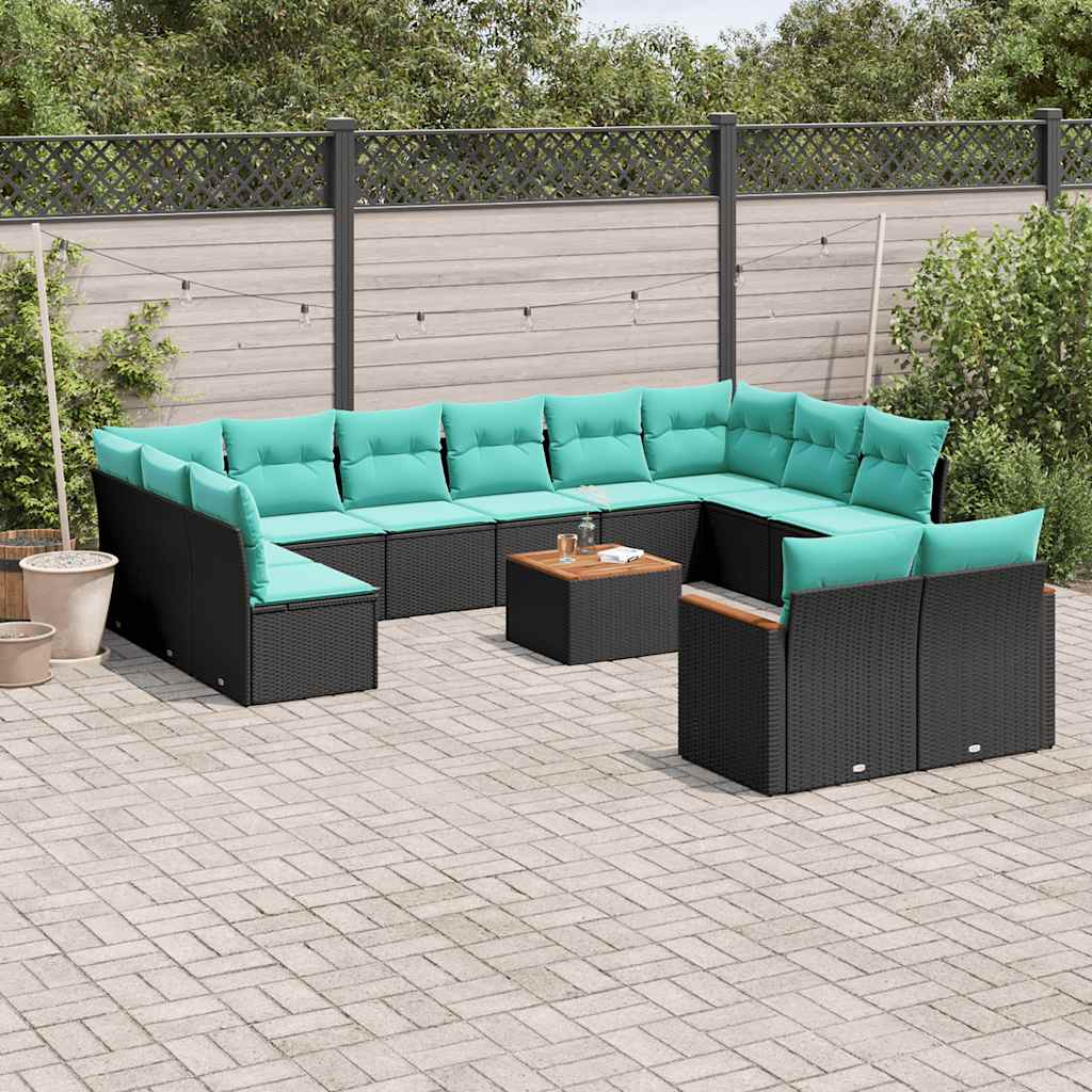 13-delige tuinbankset met kussens van zwart polyrotan is nu te koop bij PeponiXL, paradijselijk wonen!