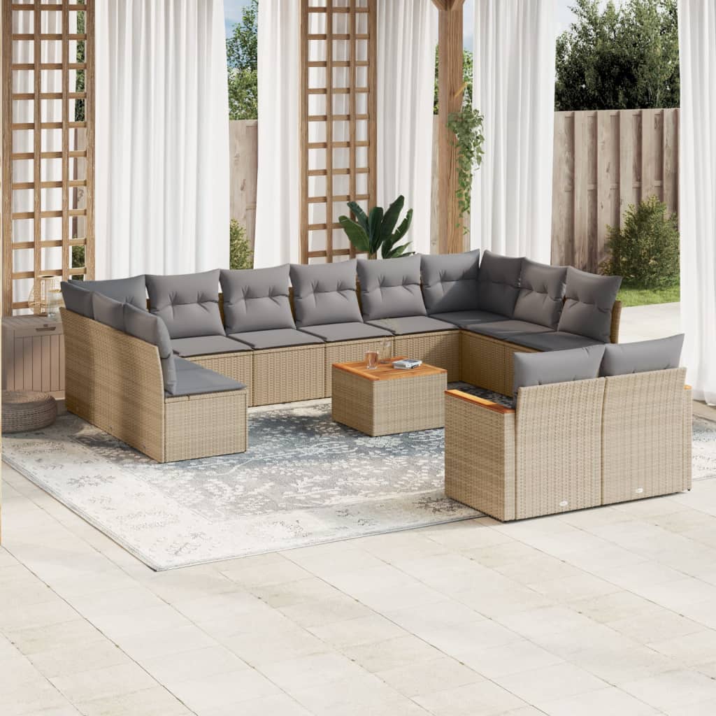 13-delige Loungeset met kussens poly rattan gemengd beige is nu te koop bij PeponiXL, paradijselijk wonen!