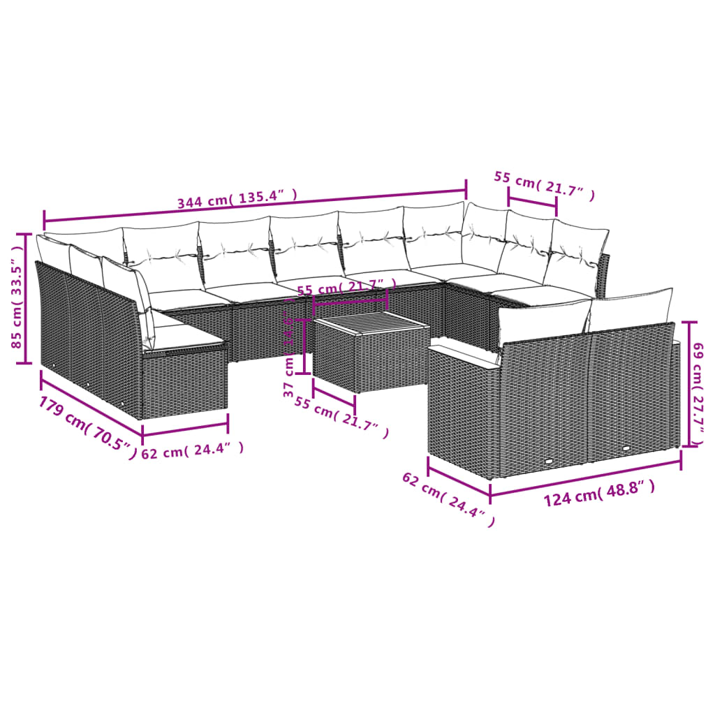 13-delige Loungeset met kussens poly rattan grijs is nu te koop bij PeponiXL, paradijselijk wonen!