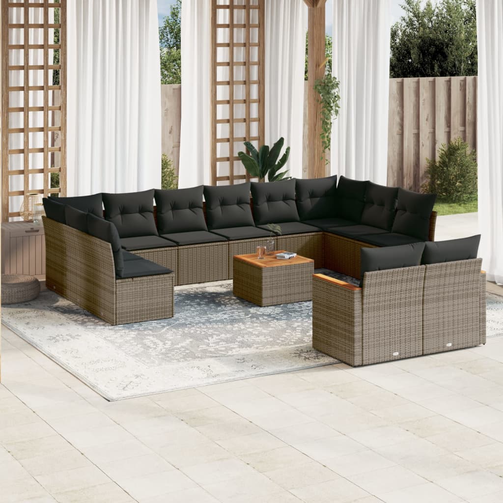 13-delige Loungeset met kussens poly rattan grijs is nu te koop bij PeponiXL, paradijselijk wonen!