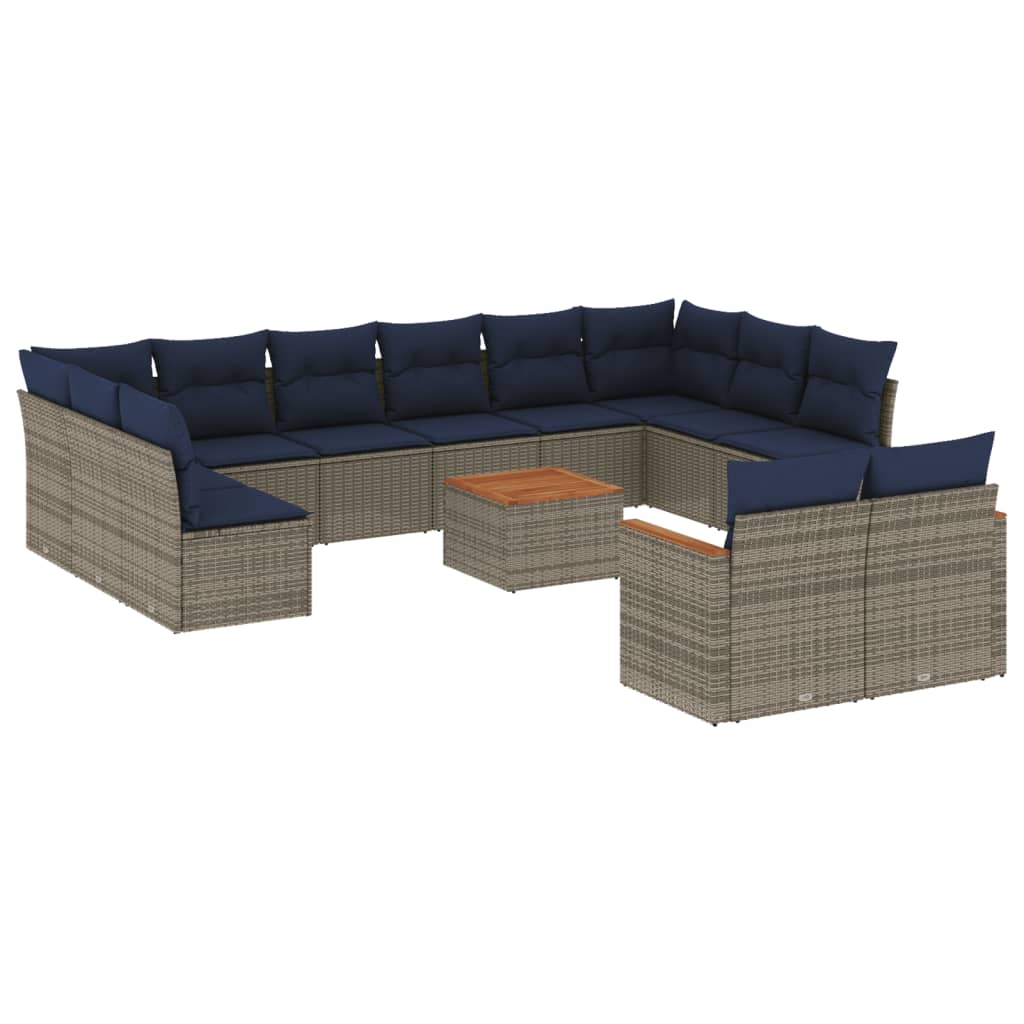 13-delige tuinbankset met kussens, grijs polyrotan is nu te koop bij PeponiXL, paradijselijk wonen!