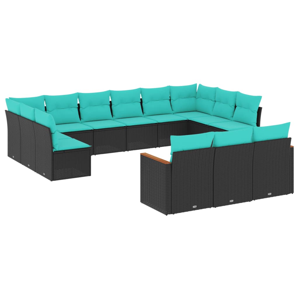 13-delige tuinbankset met kussens van zwart polyrotan is nu te koop bij PeponiXL, paradijselijk wonen!