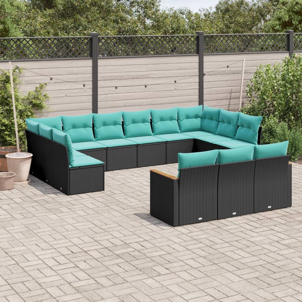13-delige tuinbankset met kussens van zwart polyrotan is nu te koop bij PeponiXL, paradijselijk wonen!