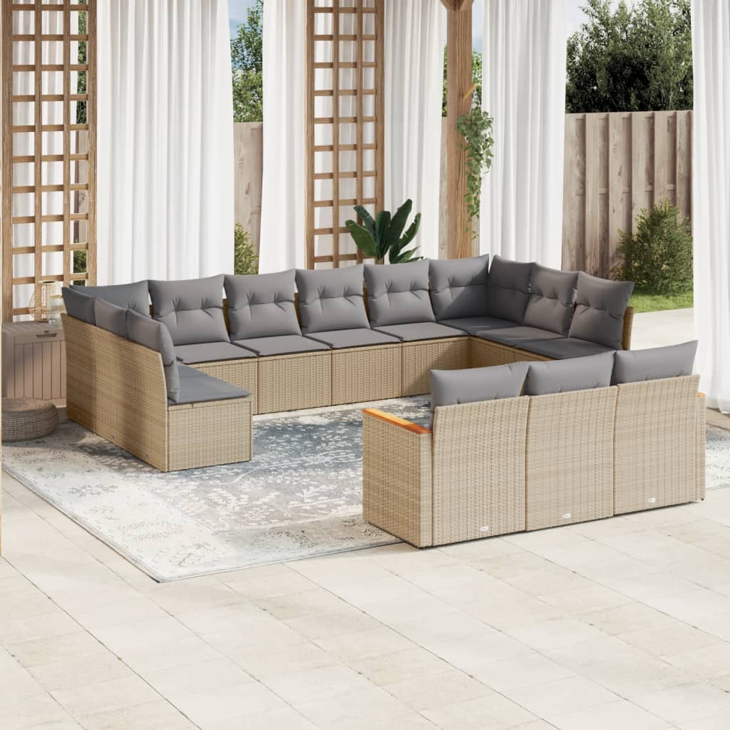 13-delige Loungeset met kussens poly rattan gemengd beige is nu te koop bij PeponiXL, paradijselijk wonen!