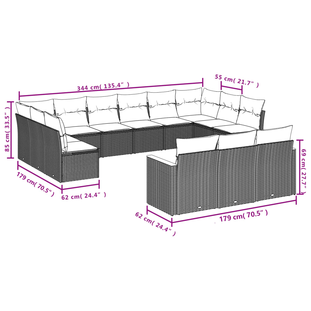 13-delige Loungeset met kussens poly rattan grijs is nu te koop bij PeponiXL, paradijselijk wonen!