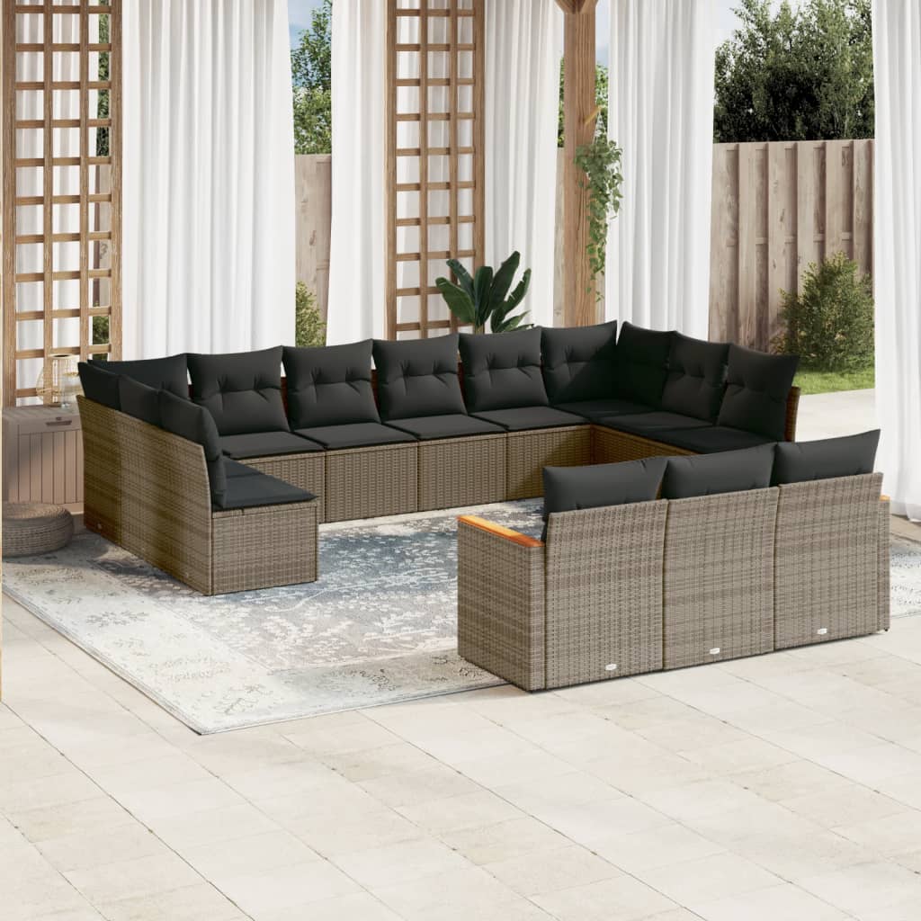13-delige Loungeset met kussens poly rattan grijs is nu te koop bij PeponiXL, paradijselijk wonen!