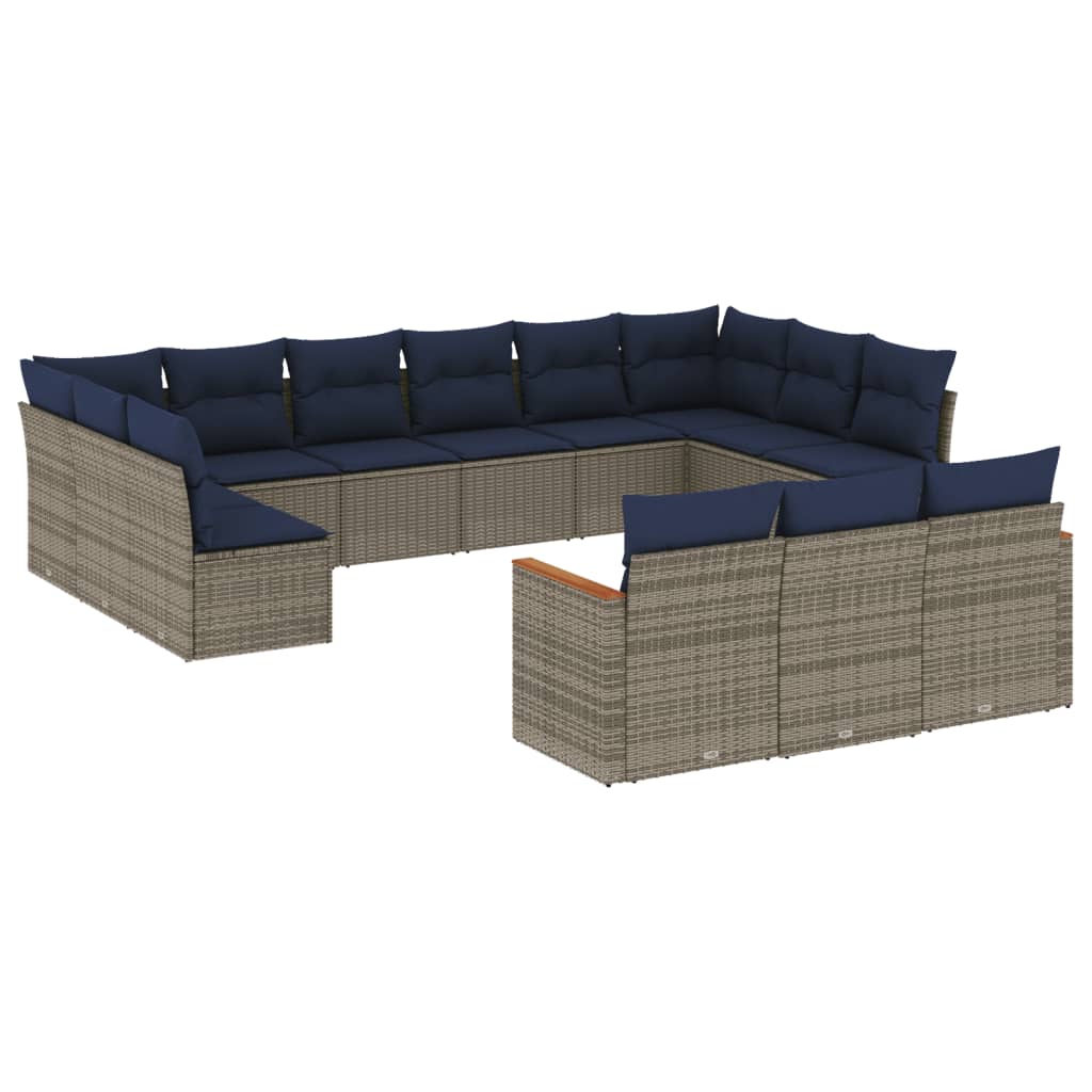 13-delige tuinbankset met kussens, grijs polyrotan is nu te koop bij PeponiXL, paradijselijk wonen!