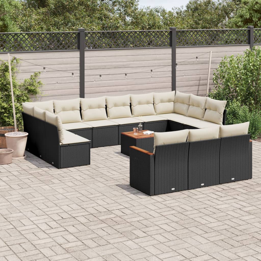 14-delige Loungeset met kussens poly rattan zwart is nu te koop bij PeponiXL, paradijselijk wonen!