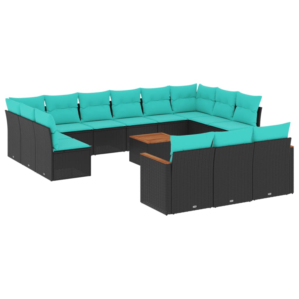 14-delige tuinbankset met kussens van zwart polyrotan is nu te koop bij PeponiXL, paradijselijk wonen!
