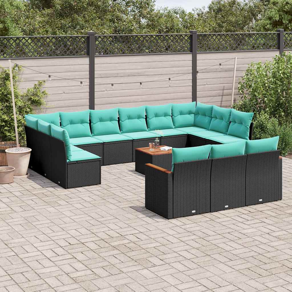 14-delige tuinbankset met kussens van zwart polyrotan is nu te koop bij PeponiXL, paradijselijk wonen!