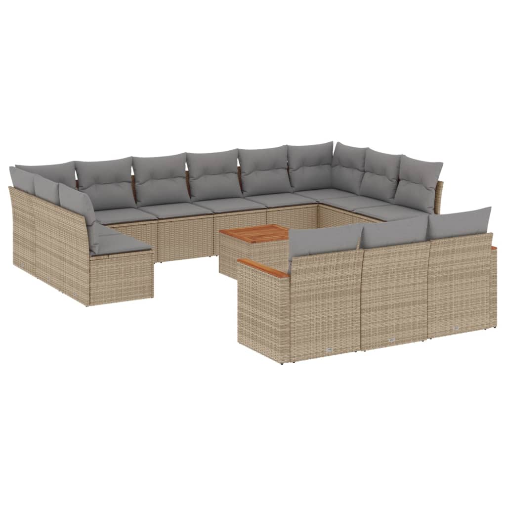 14-delige Loungeset met kussens poly rattan gemengd beige is nu te koop bij PeponiXL, paradijselijk wonen!