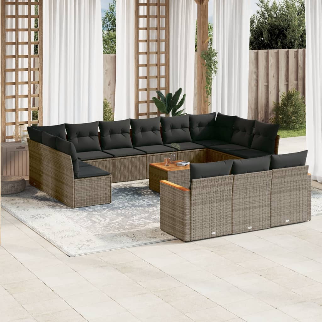 14-delige Loungeset met kussens poly rattan grijs is nu te koop bij PeponiXL, paradijselijk wonen!