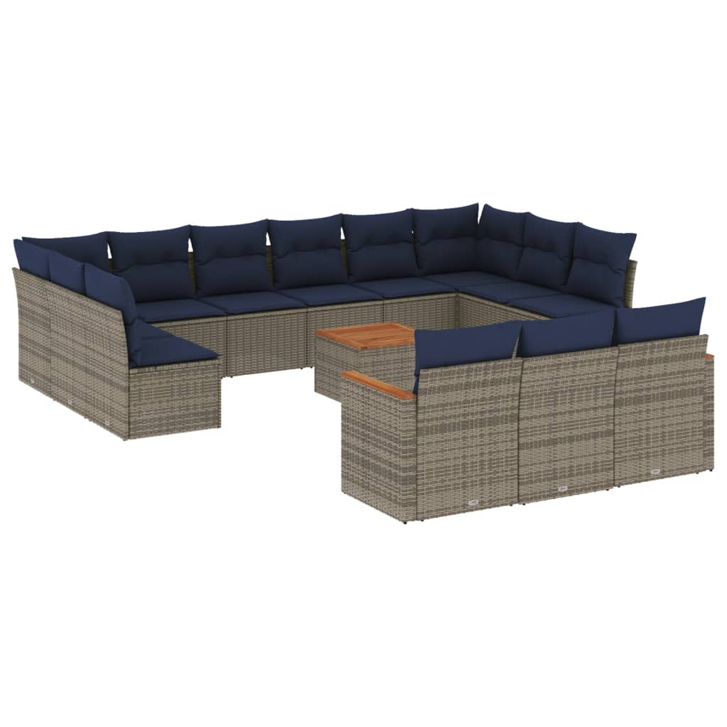 14-delige tuinbankset met kussens, grijs polyrotan is nu te koop bij PeponiXL, paradijselijk wonen!