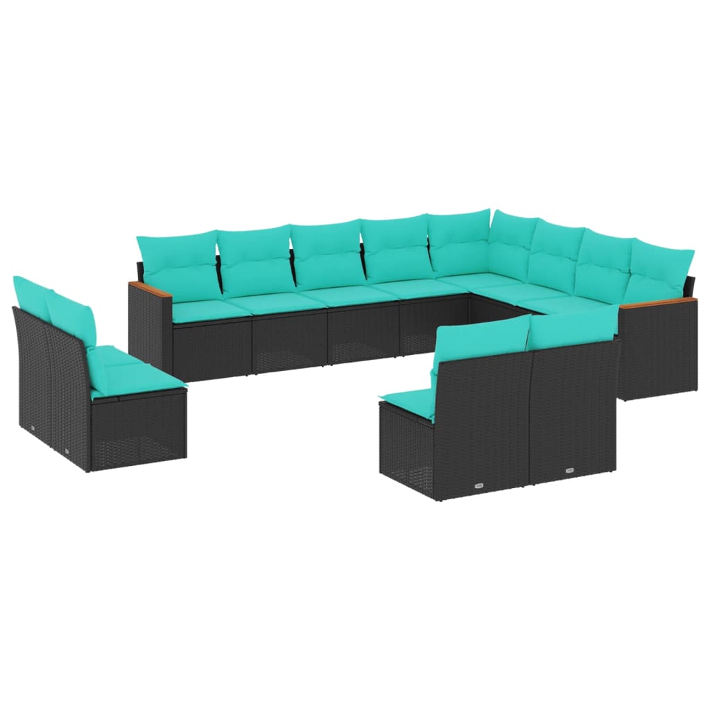 12-delige tuinbankset met kussens van zwart polyrotan is nu te koop bij PeponiXL, paradijselijk wonen!