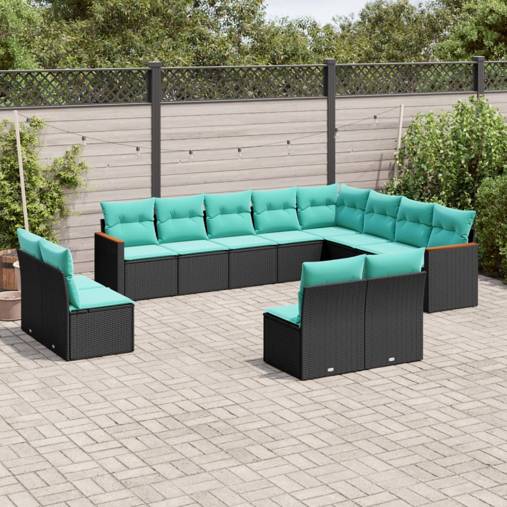 12-delige tuinbankset met kussens van zwart polyrotan is nu te koop bij PeponiXL, paradijselijk wonen!