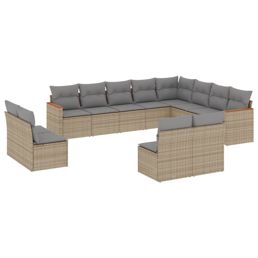 12-delige Loungeset met kussens poly rattan gemengd beige is nu te koop bij PeponiXL, paradijselijk wonen!