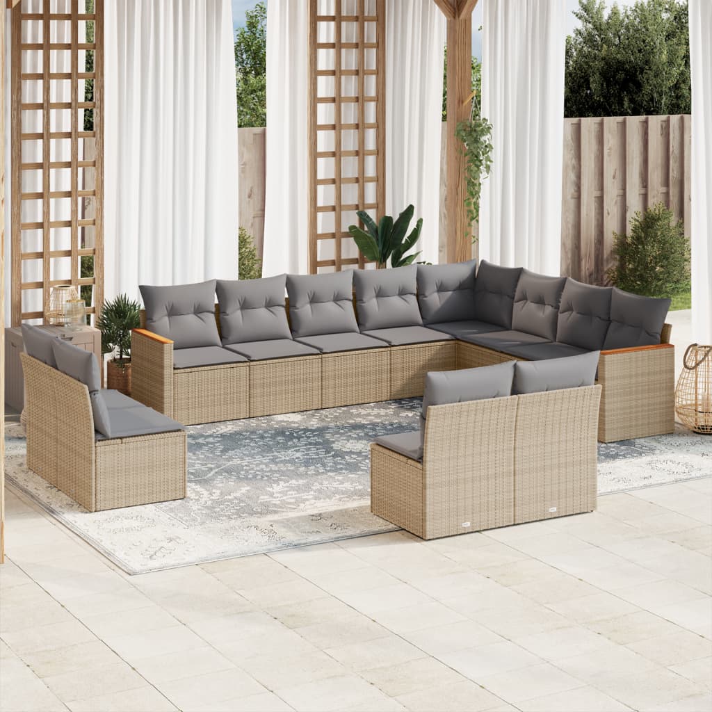 12-delige Loungeset met kussens poly rattan gemengd beige is nu te koop bij PeponiXL, paradijselijk wonen!