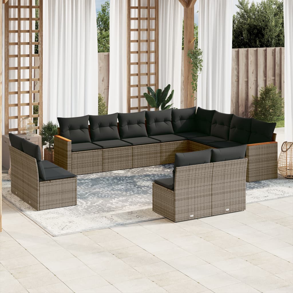 12-delige Loungeset met kussens poly rattan grijs is nu te koop bij PeponiXL, paradijselijk wonen!