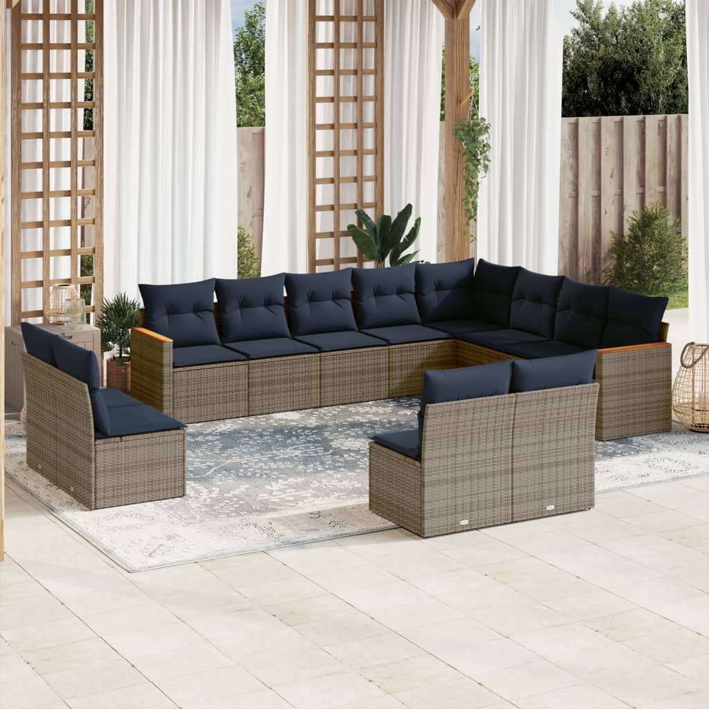 12-delige tuinbankset met kussens, grijs polyrotan is nu te koop bij PeponiXL, paradijselijk wonen!