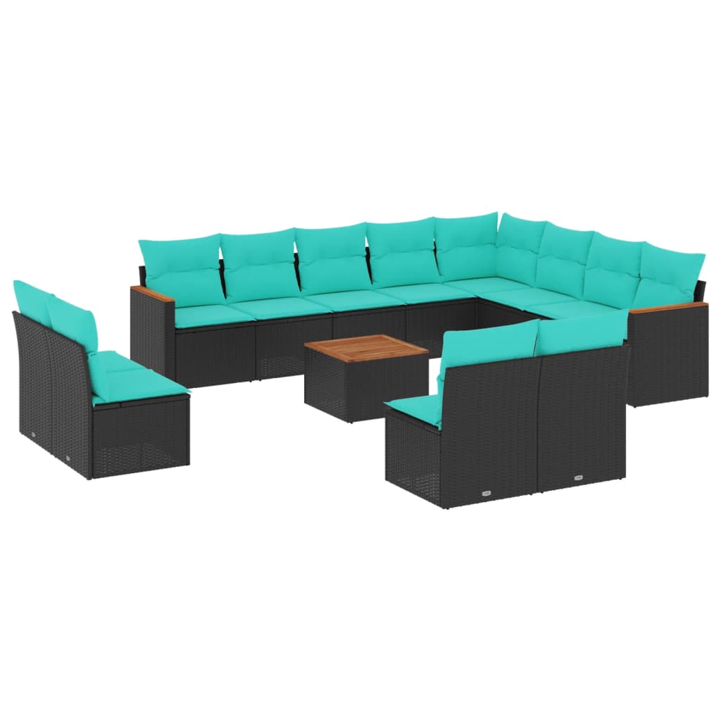 13-delige tuinbankset met kussens van zwart polyrotan is nu te koop bij PeponiXL, paradijselijk wonen!