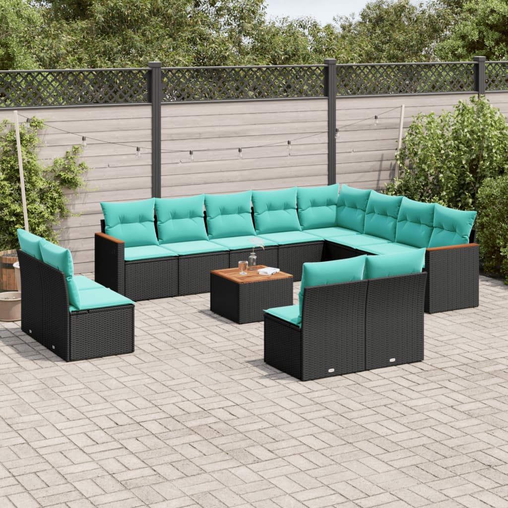13-delige tuinbankset met kussens van zwart polyrotan is nu te koop bij PeponiXL, paradijselijk wonen!