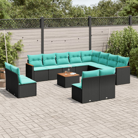 13-delige tuinbankset met kussens van zwart polyrotan is nu te koop bij PeponiXL, paradijselijk wonen!
