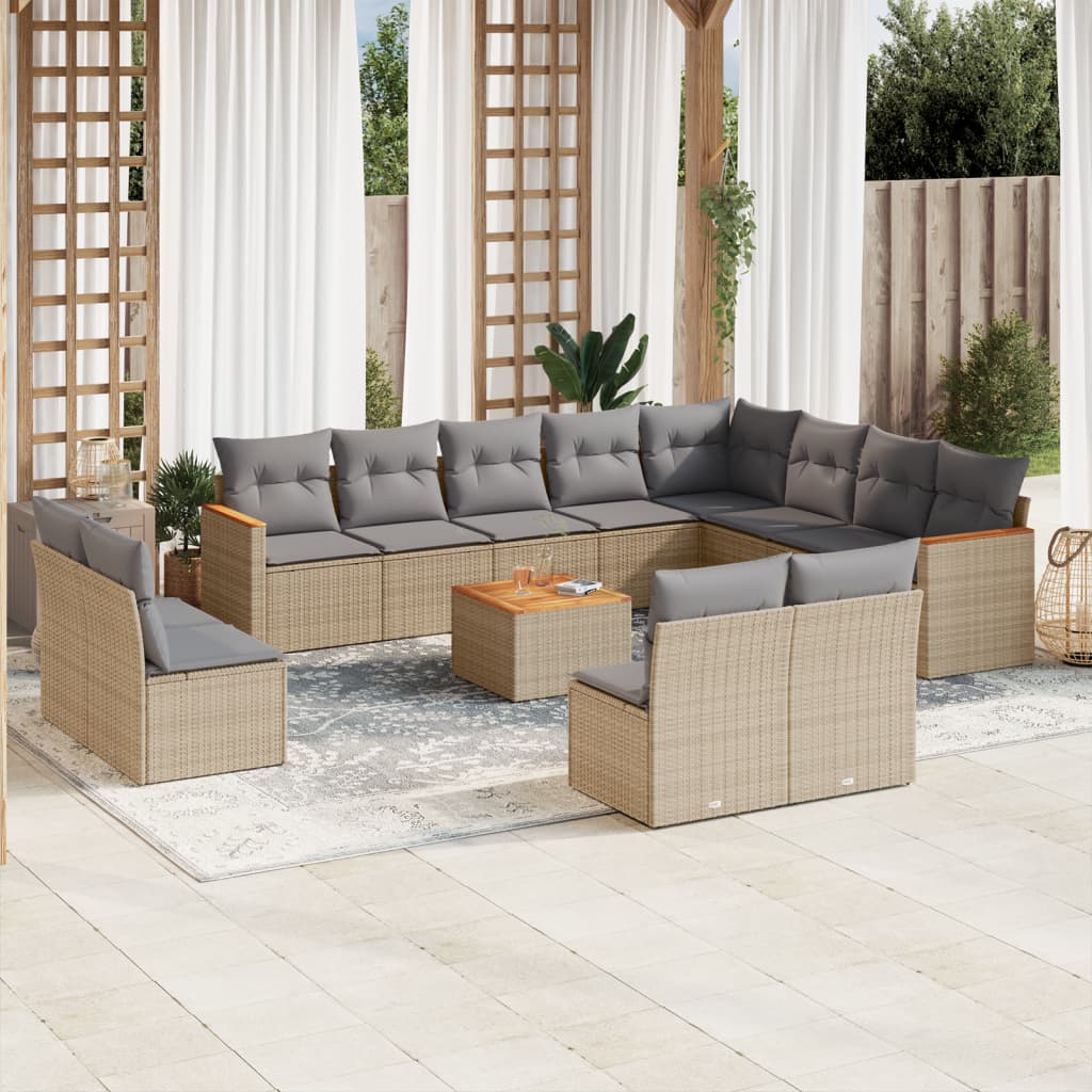 13-delige Loungeset met kussens poly rattan gemengd beige is nu te koop bij PeponiXL, paradijselijk wonen!