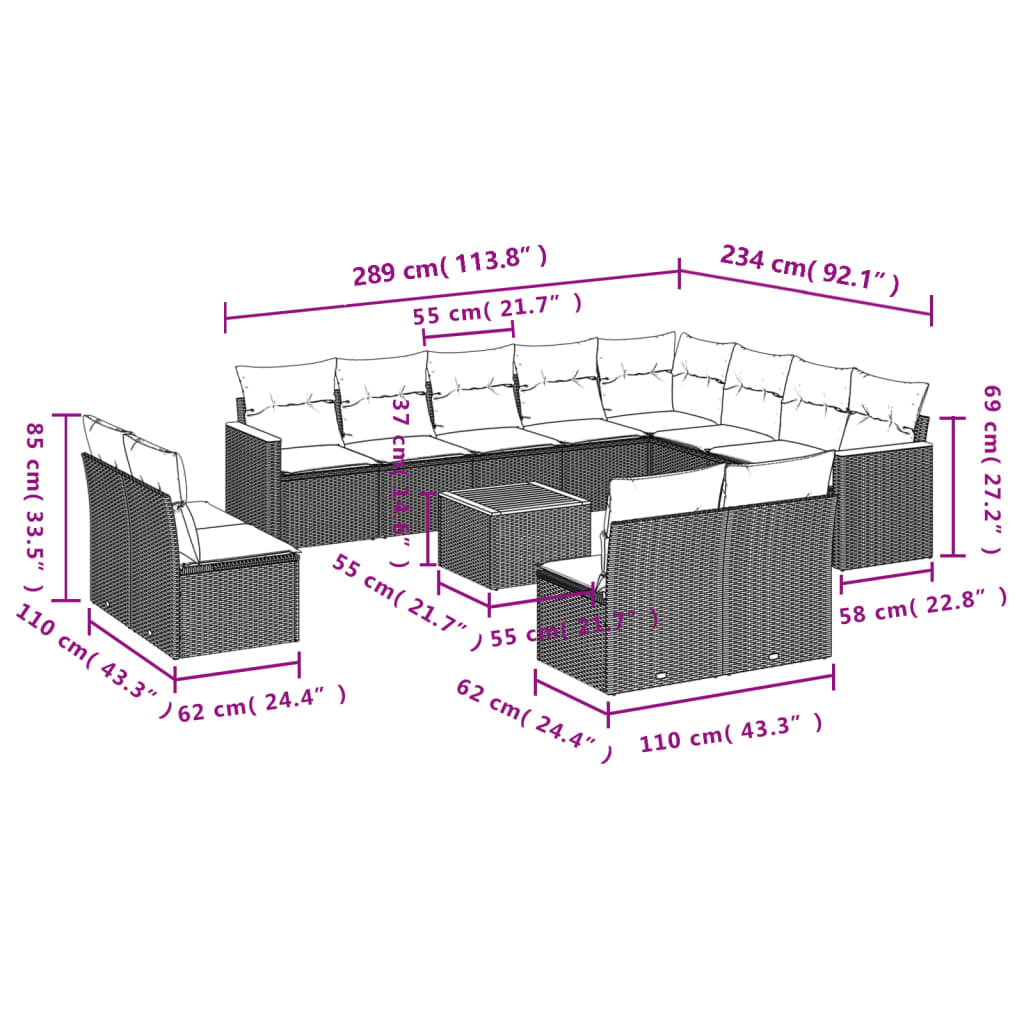 13-delige Loungeset met kussens poly rattan grijs is nu te koop bij PeponiXL, paradijselijk wonen!