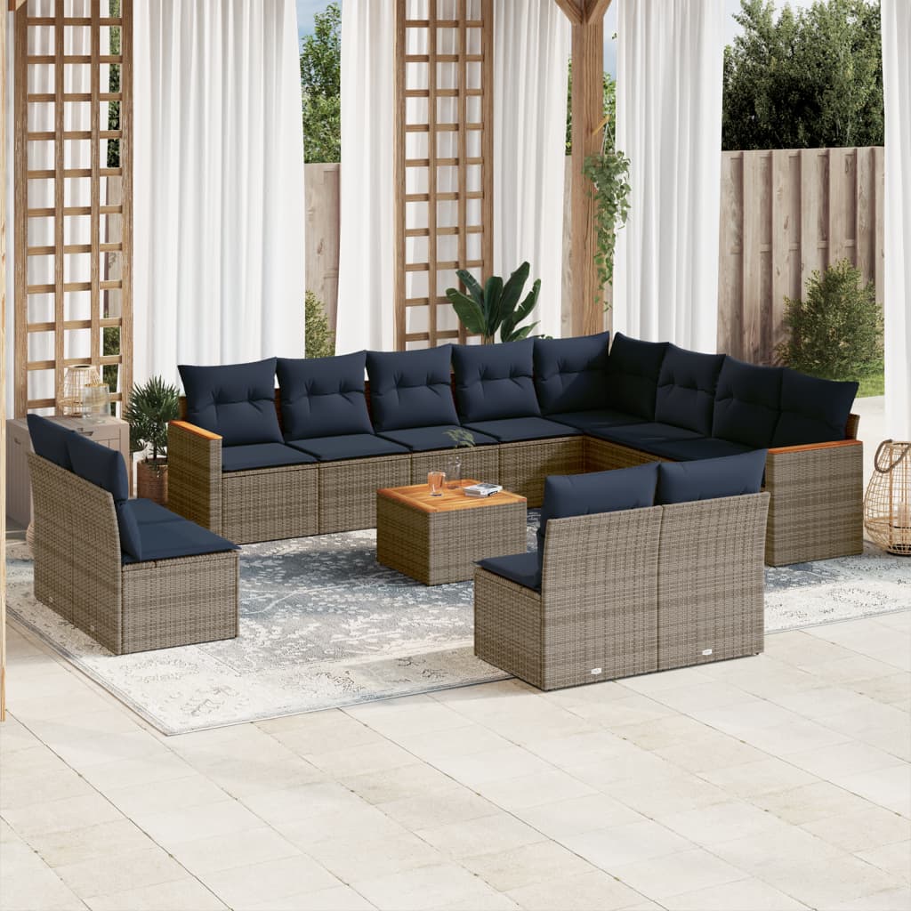 13-delige tuinbankset met kussens, grijs polyrotan is nu te koop bij PeponiXL, paradijselijk wonen!