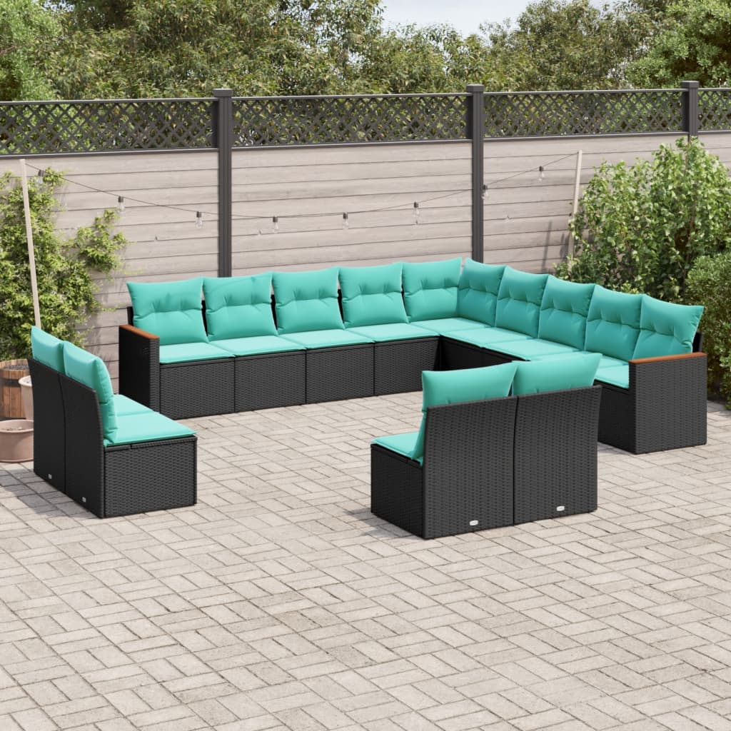 13-delige tuinbankset met kussens van zwart polyrotan is nu te koop bij PeponiXL, paradijselijk wonen!