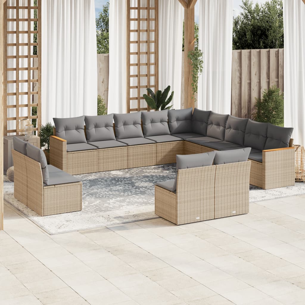 13-delige Loungeset met kussens poly rattan gemengd beige is nu te koop bij PeponiXL, paradijselijk wonen!