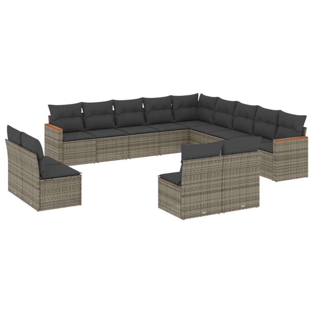 13-delige Loungeset met kussens poly rattan grijs is nu te koop bij PeponiXL, paradijselijk wonen!